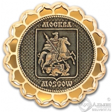 Магнит из бересты Москва-Герб и олень купола золото